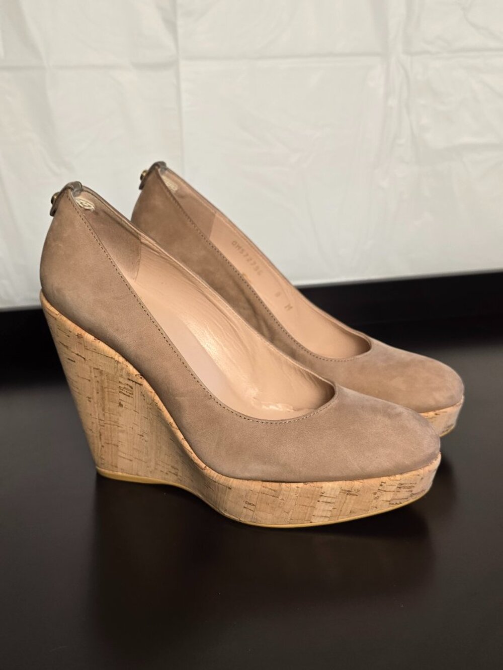 Stuart Weitzman Corkswoon Platform Wedge Pumps in Tan Nubuck Size 8
